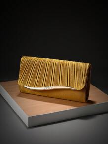 1 bolsa elegante com borda de metal, bolsa de noite feminina estilo coreano com textura de cetim e fecho magnético, bolsa de ombro e clutch, bolsa de festa