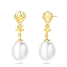 1 paire de boucles d'oreilles en argent sterling S925 doré, boucles d'oreilles perles, coquillage d'amour, vis de mer, étoile de mer, papillon scintillant, boucles d'oreilles zirconium. Bijoux élégants pour dames, cadeau pour fête, mariage, meilleur choix