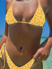 Polovedo官方女士性感碎花露背系带比基尼套装欧美风