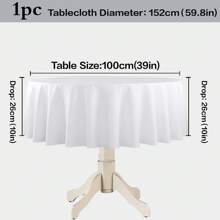 1pc Round Tablecloth, White, Machine Washable Linen-Polyester Decorative Tablecloth, Suitable For Dining Table, Party, Banquet And Wedding