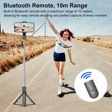 Portable Selfie Stick, Extendable Selfie Stick Tripod With Wireless Remote And Tripod Stand, Lightweight And Compact, Compatible With IPhone 15 14 13 12 Pro Xs Max X 8Plus, Android, GoPro - Black - View 4