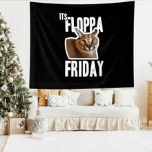 Polyester Comfortable Novelty Floppa Theme Wall Hanging Tapestry, Ideal For Animal Lovers, Unique And Interesting Decorative Accent, Suitable For Living Room, Dorm Decoration, Vibrant Printed, Great Conversation Starter With Friends And Family, Fashionable Home Decor
