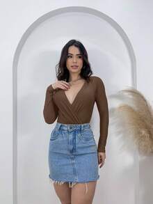 Marquezine Women's Long Sleeve Bodysuit With Front Wrapped Cup - 鏽棕色 - 查看 3