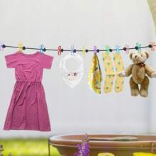 Corde à linge rétractable et portable avec 12 pinces pour les voyages, le séchage du linge à l'intérieur, le camping à l'extérieur, pinces de positionnement élastiques résistant au vent, style coréen
