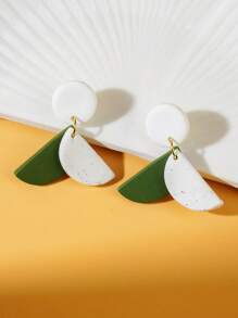 Pendientes largos geométricos bicolor de semicírculo de aleación exagerados, hechos a mano, pendientes de arcilla polimérica de moda minimalista, estilo de resort
