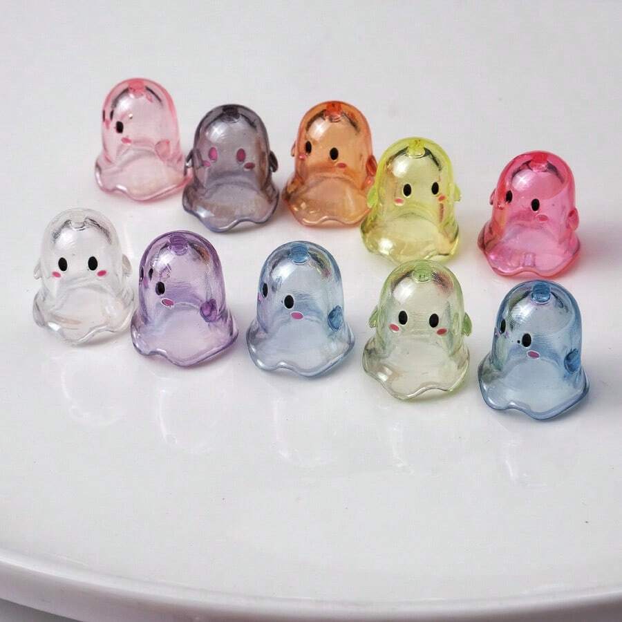 6颗亚克力幽灵造型珠子，可爱万圣节卡通珠子，散装幽灵隔珠，适用于DIY手链、项链、耳环、手机挂件等首饰制作工艺材料 - 幽靈珠子 - 查看 1