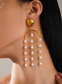 1 Pair Summer Beach Vacation Style Chain & Tassel Hoop Earrings, Versatile For Daily Wear, Parties, Beach Leisure