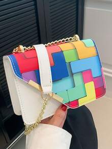 Contrast Color Women's Crossbody Small Square Bag, Fresh And Fashionable, Suitable For Vacation Outings - White - View 5