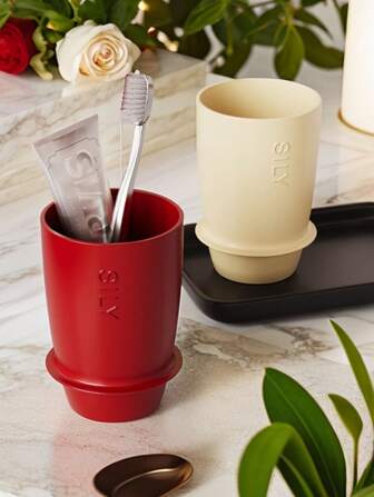 2 pièces de gobelets de rinçage pour salle de bain de couple rouges et blancs, porte-brosse à dents et organisateur de dentifrice de grande capacité minimaliste