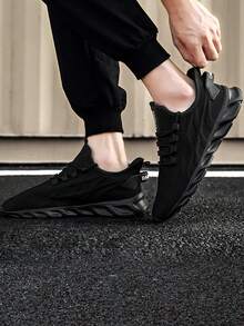 Men's Running Shoes Sport Athletic Sneakers Casual Breathable Mesh Walking Shoes Gym Tennis Slip On Comfortable Lightweight Shoes For Jogging Black