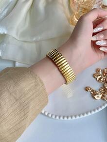 1 件女士时尚优雅金色圆形表盘石英表，适合日常装饰/派对/礼物 - 金色 - 查看 4