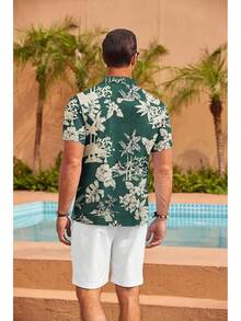 Mens Hawaiian Shirt Short Sleeve Floral Button Down Shirts Tropical Summer Beach Shirts Camp Collar Shirthalloween - Green Palm Tree - View 4