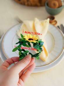 2pcs/6pcs/12pcs/Pack Sunflower & Leaf Evergreen Vine Napkin Rings, Decorative Napkin Rings Suitable For Birthday, Farm, Wedding, Restaurant, Hotel, Valentine's Day, Banquet, Buffet Table Decor, Party Supplies, Home & Kitchen Table Decor