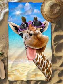 1 件超柔软有趣的长颈鹿印花超细纤维沙滩巾，家居装饰，适合海滩、泳池、露营和旅行，极其舒适 - 彩色 - 查看 2
