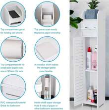 Lucn Modern White Toilet Side Cabinet, Bathroom Storage Cabinet, Slim Cabinet With Toilet Paper Holder And Cell Phone Holder, PVC, Freestanding Bathroom Storage Cabinet For Home And Kitchen; Bathroom Floor Cabinet, Home Storage Cabinet With Doors And Shelves, Freestanding Tall, Slim Side Cabinet, Furniture Piece, Waterproof Kitchen Shelf, Pantry Cabinet, Bookcase, 16 * 15 * 80 Cm - trắng - Xem 4