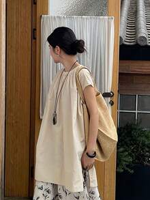 2025夏季女装新款宽松白色法式衬衫，优雅休闲长款无袖衬衫，韩版设计