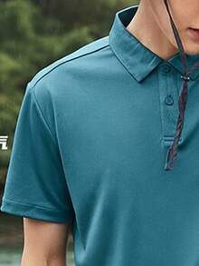 CAMEL CROWN 男士速干短袖Polo衫春夏户外运动T恤POLO衫休闲T恤宽松上衣速干冰爽短袖衫 - 礦石藍 - 查看 2