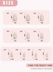 French Tip Floral Press On Nails 24Pcs | Almond Full Cover With Chrysanthemum & Leaf | Simple Elegant Summer Nails | W/Jelly Glue & Nail Buffer | Reusable For Women Girls Daily To Party