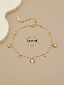 1 Pc Luxury Starfish Rhinestone Stainless Steel Anklet, Attractive Beach Jewelry For Women - Yellow Gold - View 3