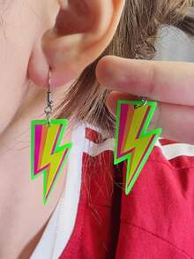 1 对简约高端荧光闪电时尚耳环，适合女士 - 綠色 - 查看 2