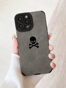 Skull Brushed Anti-Fall Phone Case, Premium Soft-Touch Phone Case, Full-Coverage Lens Protection Phone Case, Compatible With IPhone 17 Pro Max, 13, 15, 16 Pro Max, 16, 14, 15, 16 Plus - Grey - View 6