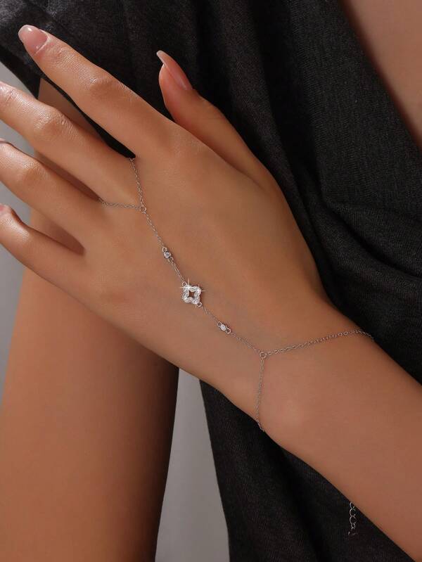 1 Stück S925 Sterling Silber Mode einfach Vierblatt Klee Blumen Frauen Verbundene Finger Kette Armband, minimalistisches Schmuckgeschenk für Frauen