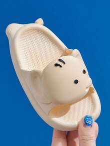 1 Pair Children's Cute Elephant Decor Soft Bottom Indoor Slippers, Suitable For Summer Home & Bathroom Use - Beige - View 4