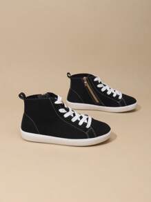1 Pair Sports Shoes With Lace-Up And Zipper, Comfortable