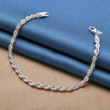 925 Sterling Silver Plated Twisted Rope Chain Bracelet Fashion Unisex Jewelry Ideal Gift For Adults - Elegant Silver Finish