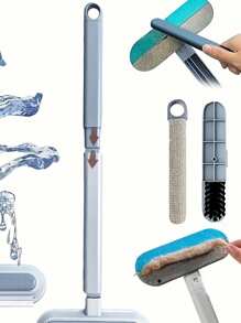 Brosse double-action pour enlever les poils d'animaux - lavable et réutilisable, idéale pour les poils de chien sur les tapis et les canapés, outil de nettoyage facile avec des poils bleus et gris, manche en plastique durable, outil pour retirer les poils d'animaux