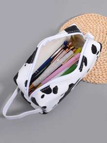 1 Pc Black And White Color-Blocked Pencil Case, Delicate PU Material - Cute Office Desktop Finishing Decoration Storage Bag, Student Daily Items And School Stationery Pencil Case, Essential Supplies For The Back-To-School Season - Gifts For Friends