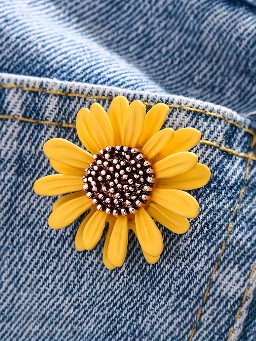 1pc Enameled Yellow Daisy Alloy Brooch, Suitable For Daily Wear - Yellow - View 1