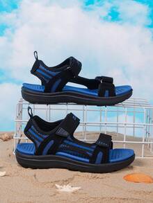 1 双春夏男童拼色网眼内衬凉鞋，轻便透气速干双色外底防滑耐用可调节双带轻松穿脱适合日常、海滩、度假、夏季必备 - 彩色 - 查看 3
