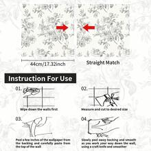 1卷复古手绘花卉图案自粘墙纸，黑白图案，17.32英寸 x 393.7英寸，可移除乙烯基材质，防水防潮，适用于客厅、卧室、厨房、玄关、家具翻新。