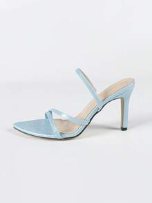 女士条纹后绑带尖头细高跟鞋，优雅迷人时尚派对场合高跟凉鞋，蓝色 - 藍色 - 查看 7