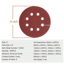 150 PCS 5 Inch Sanding Discs Set, 8-Hole Round Hook And Loop Sandpaper For Orbital Sander, 10 Grits Include 60, 80, 100, 120, 150,180, 240, 320, 400, 600 Grit, For Metal, Wood, Car Sanding