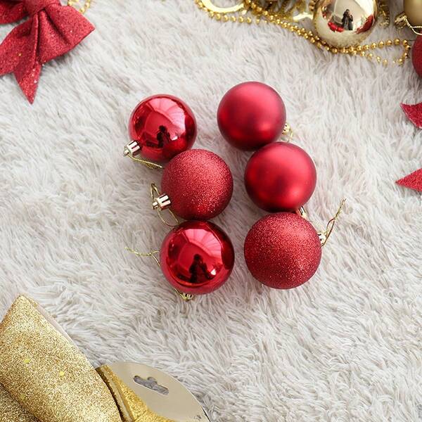 6/24 piezas Bolas de adorno para árbol de Navidad con lazo colgante, adecuadas para árbol de Navidad, Navidad, fiestas, boda, fiesta, decoración del hogar, tema de decoraciones navideñas, decoración de habitación de invierno
