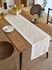 1 Stück Tischläufer im Boho-Stil, beige Blumenstickerei, selbstgemachte Küchen- und Esszimmer-Dekoration, rechteckig mit Quasten, geeignet für Feiertage, Geburtstage, Hochzeiten, Heimdekoration, Fotohintergrund