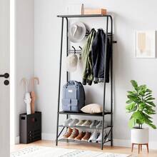 Techigher Coat Rack,Hall Tree With Shoe Bench,4-In-1 Entryway Bench With Coat Rack Freestanding,Steel Frame With Hooks For Living Room Bedroom Entryway - 25.2"W 2 Row Hooks Black - View 2