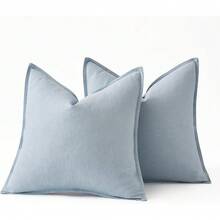 Local Delivery- Decorative Linen Pillow Covers 18x18 Inch Natural Beige ​Boho Farmhouse​ ​Neutral Couch Throw Pillows For Bed Pack Of 2 Accent Outdoor Pillowcase Modern Sofa Cushion Livingroom Home Decor - Light Blue - 查看 6