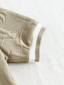 Chatreadl 2 件套年轻男孩休闲酷炫 Polo 领针织上衣和短裤套装，带字母印花，适合春、夏、秋季户外 - 棕色 - 查看 5