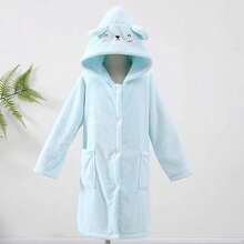 1 件珊瑚绒 3D 耳朵刺绣兔子连帽浴袍、家居服、长袍、高端家居服、适合沐浴、泳池、礼物 - 黃色 - 查看 15