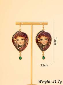 1pc Necklace + 1 Pair Earrings, Featuring The Mysterious Oriental Design And Energetic European & American Fashion. The Necklace Is Designed With Artistic Portrait Engravings, Peacock Feathers, Colorful Glass Beads, And Gemstone Tassels. The Earrings Recreate The Same Luxurious Middle Eastern Palace Style And Unique Street Personalized.