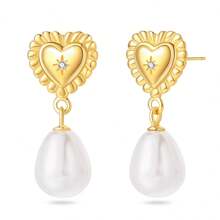 1 paire de boucles d'oreilles en argent sterling S925 doré, boucles d'oreilles perles, coquillage d'amour, vis de mer, étoile de mer, papillon scintillant, boucles d'oreilles zirconium. Bijoux élégants pour dames, cadeau pour fête, mariage, meilleur choix