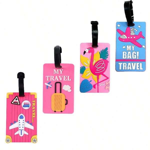 4 Stücke neue Flamingo & Flugzeug Buchstaben Serie Gepäckanhänger Set, PVC weiche Gummi Reise Accessoires ID Adressclip Gepäck Bordkarte tragbarer Anhänger Reisenotwendigkeiten Urlaub Sommer Ferien Rückkehr zur Schule Frauen Mini Reiseprodukte Tasche für Schule Schul-Accessoires Schulsachen Koffer-Zubehör