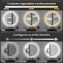 Espejo Led Baño Redondo Touch 60 * 60cm, Espejo De Tocador Moderno Redondo,espejo De Pared Regulable Con Antivaho Y Botones Táctiles Inteligentes,3000k/4000k/6000k 3 Modo Luz Ajustable,marco Nude - Tipo de Enchufe A USA (110-127V) - Ver 2