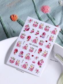 2片粉色玫瑰美甲贴纸，适用于美甲，花卉图案，优雅设计，法式美甲装饰，3D自粘滑块，适合女性、女孩日常及婚礼美甲护理产品及美甲用品 - 彩色 - 查看 9