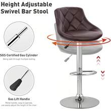 Bar Stool 2-Piece Set, Modern PU Leather Classic Bar Chair, Armless With Backrest Swivel Bar Stool, Height Adjustable, Kitchen Stool, Black, Brown - 棕色 - 查看 9