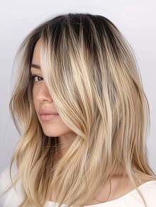Tóc giả nữ dài 18 inch màu vàng ombre, tóc thẳng tỉa lớp có mái, phù hợp cho sử dụng hàng ngày, dự tiệc, đám cưới, lễ hội âm nhạc, Ngày của Mẹ, Halloween, Giáng sinh và các dịp khác, cũng có thể làm quà tặng cho bạn gái. - Làm nổi bật tóc vàng - Xem 2