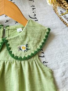 2pcs Girls Floral Embroidered Outfit Set 2025 - Peter Pan Collar Top & Elastic Waist Shorts, Toddler Play Clothes (Age 2-3,4-5,6-7Y)